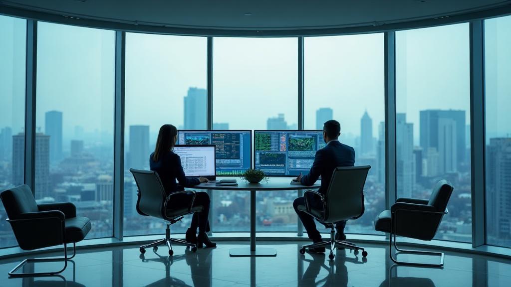 Finanskontor med analytiker och datavisualisering