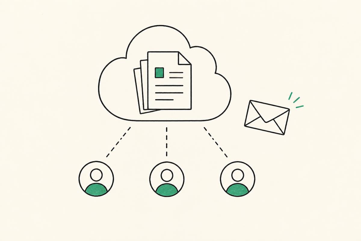 Illustration av e-post, molnlagring och delning – Google Workspace för företag