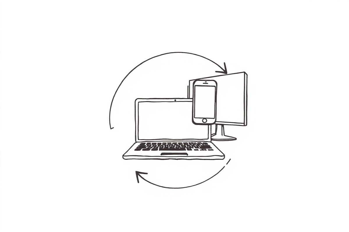 Illustration av laptop, mobil och skärm i en abonnemangsmodell – hårdvara som tjänst