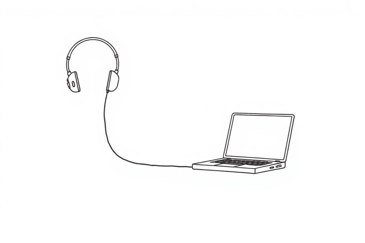Illustration av ett headset kopplat till en laptop – IT-support för företag